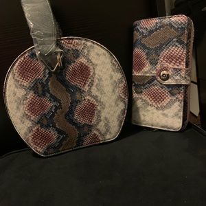 Blue snake skin hand bag with matching wallet